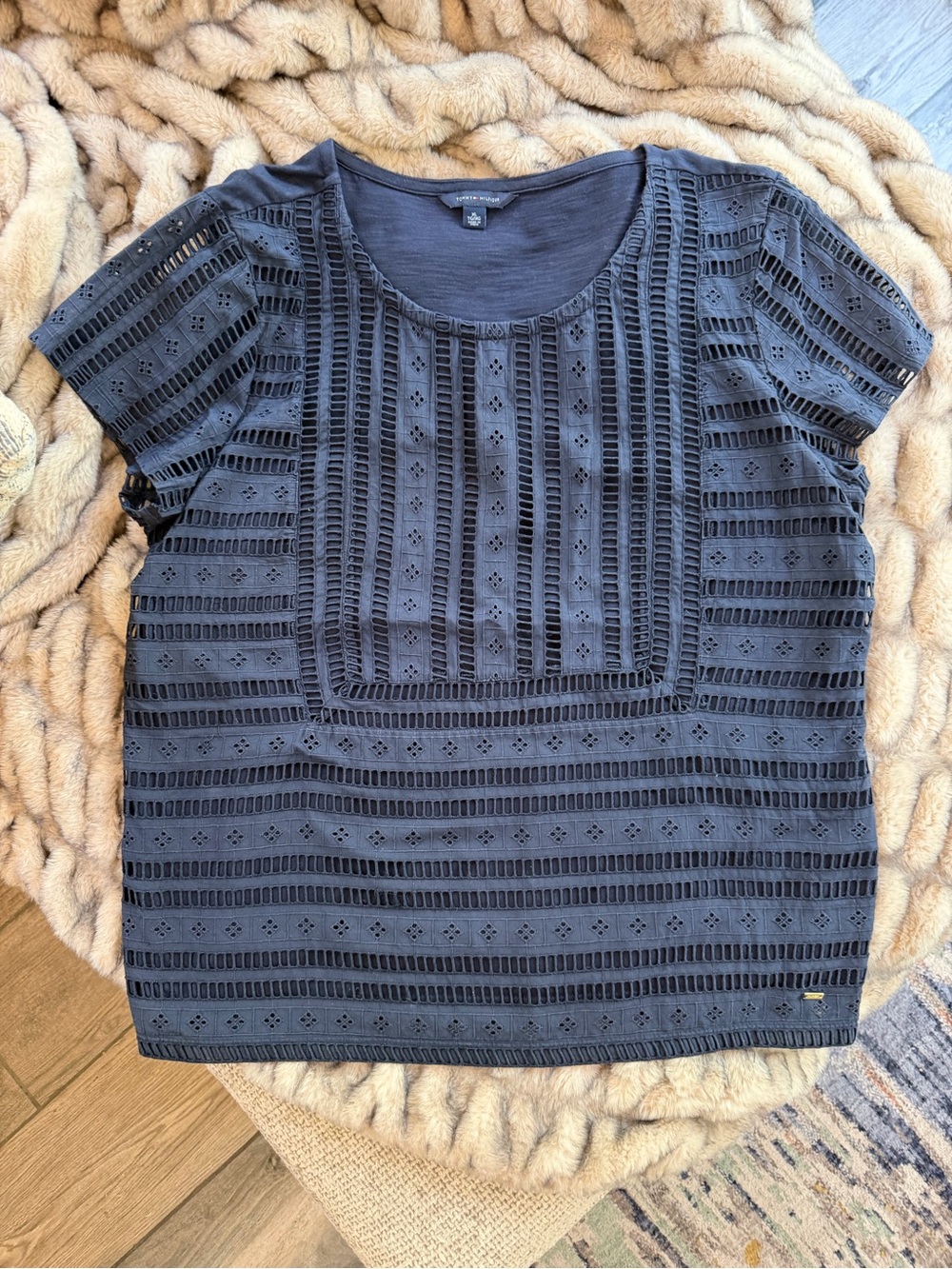 Tommy Hilfiger Navy Eyelet Short-Sleeve Blouse
